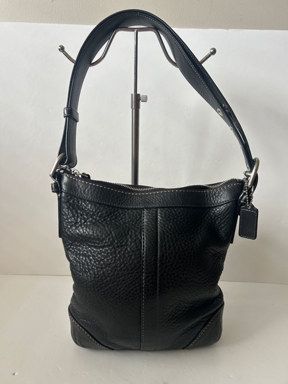 Coach Black Pebbled Leather Shoulder Bag 2008 Minimalist Quiet Luxury